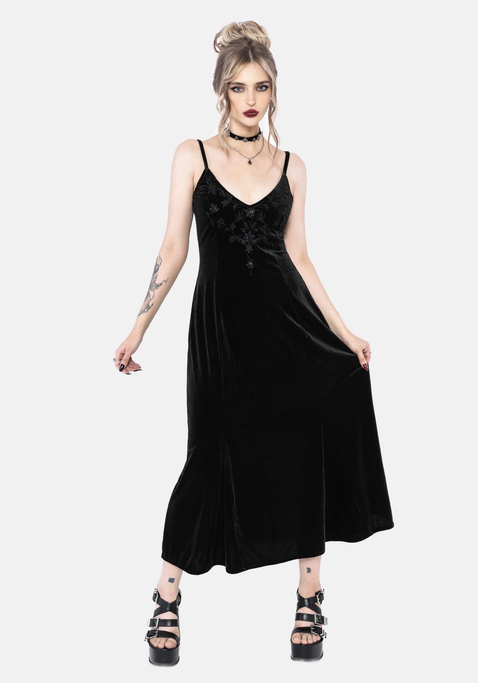 Opia Cami Perlenbesetzt Bestickt Velours Midaxi Kleid