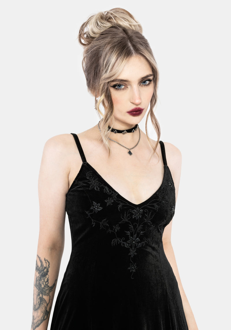 Opia Cami Beaded Embroidered Velour Midaxi Dress