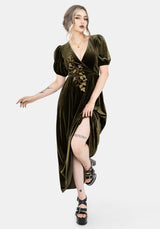 Noura Floral Dragonfly Embroidered Puffball Sleeve Velour Midaxi Dress