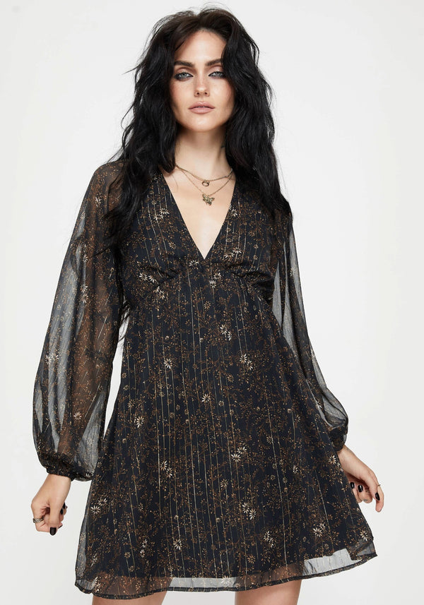 Astralis Floral Stripe Puff Sleeve Mini Dress