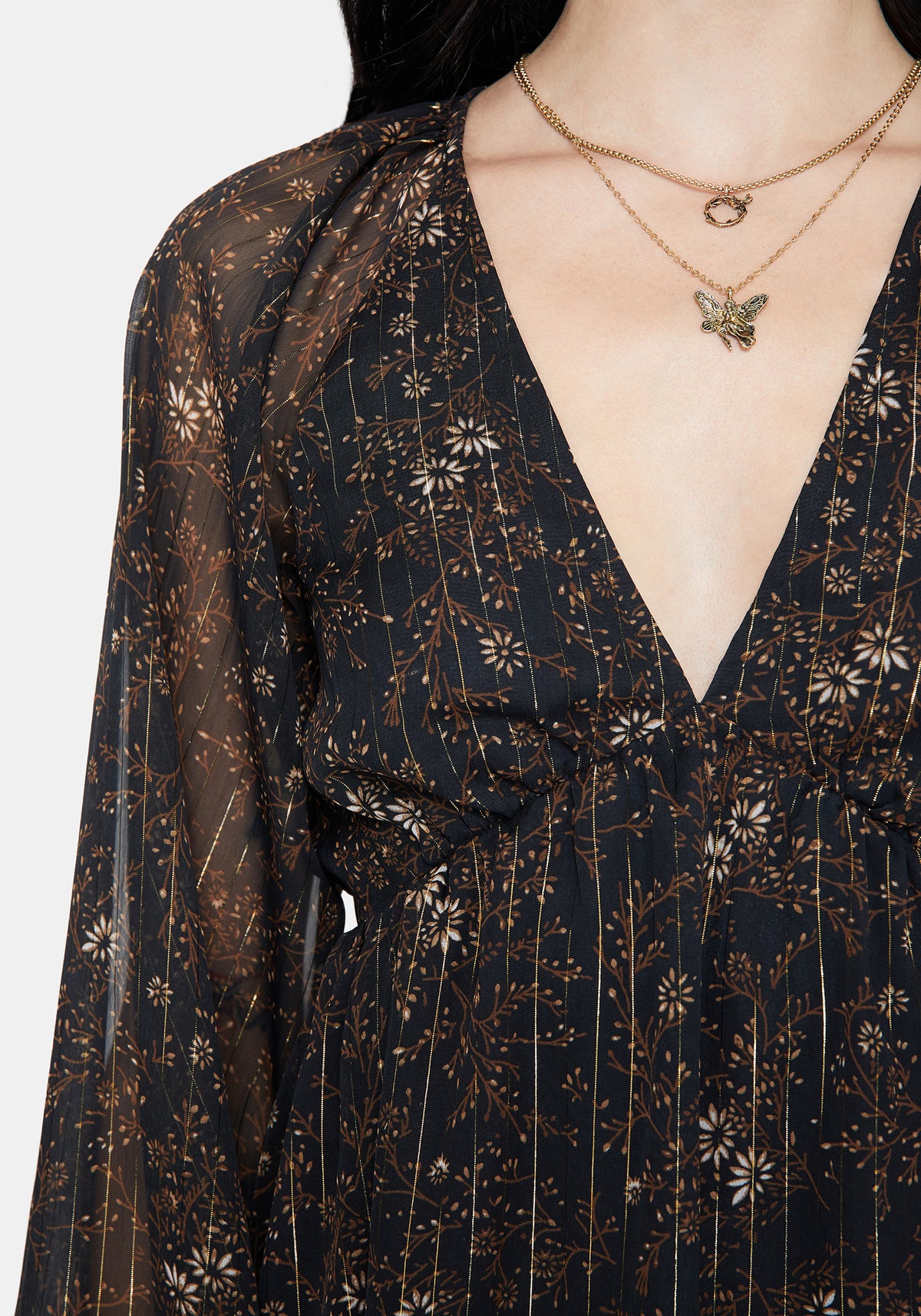 Astralis Blumenmuster Streifen Puffärmel Ärmel Mini Kleid