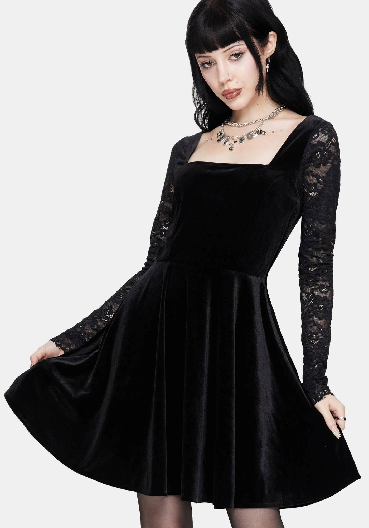 Vice Lace Sleeve Velour Mini Dress – Disturbia