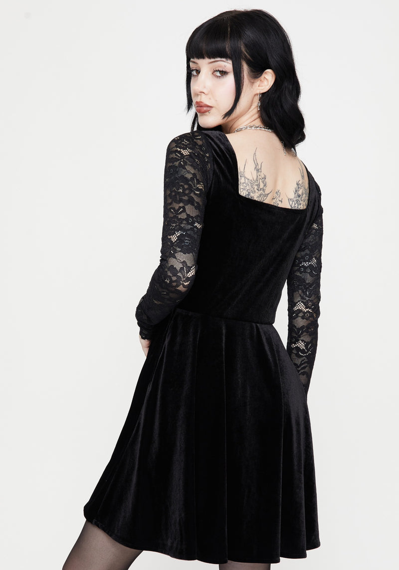 Vice Lace Sleeve Velour Mini Dress