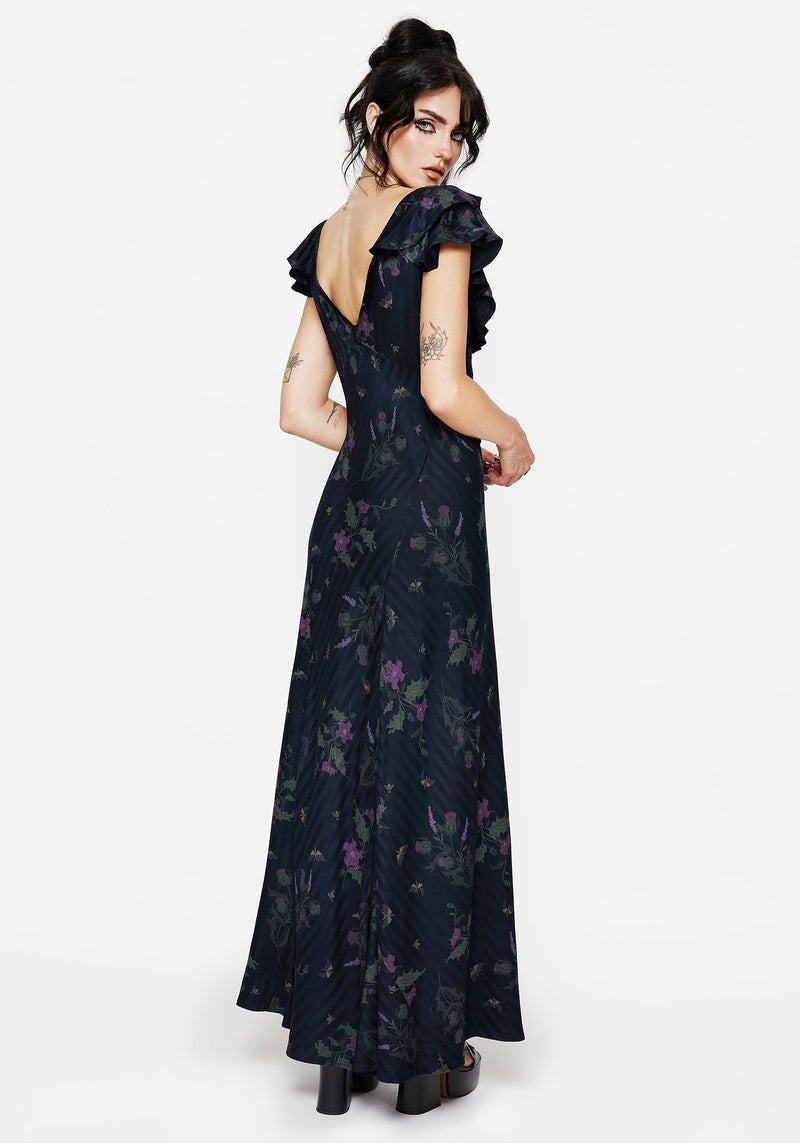 Cassandra Printed Angel Sleeve Maxi Dress