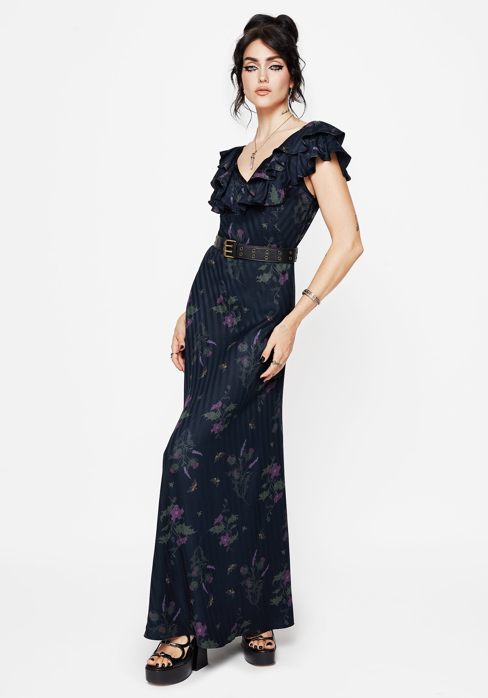Cassandra Bedruckt Engel Ärmel Maxi Kleid