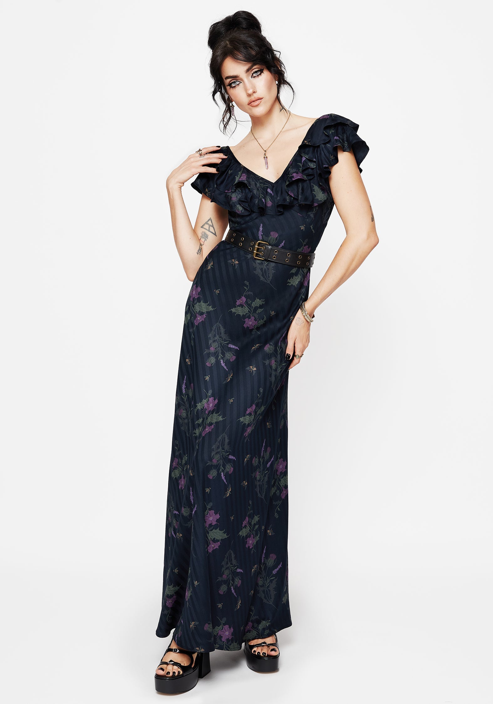 Cassandra Bedruckt Engel Ärmel Maxi Kleid