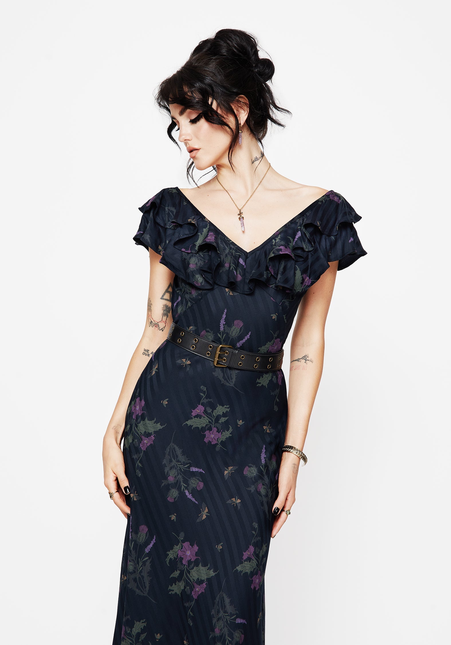 Cassandra Bedruckt Engel Ärmel Maxi Kleid