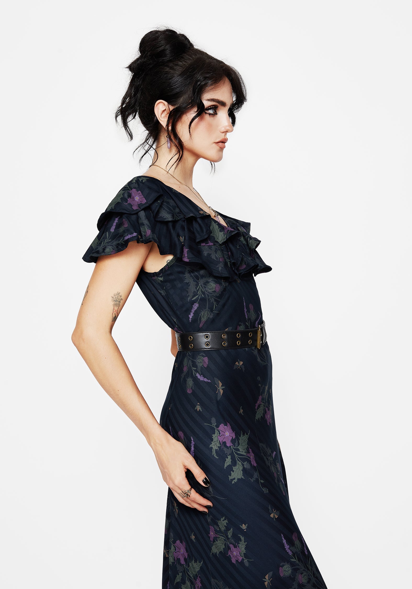 Cassandra Bedruckt Engel Ärmel Maxi Kleid