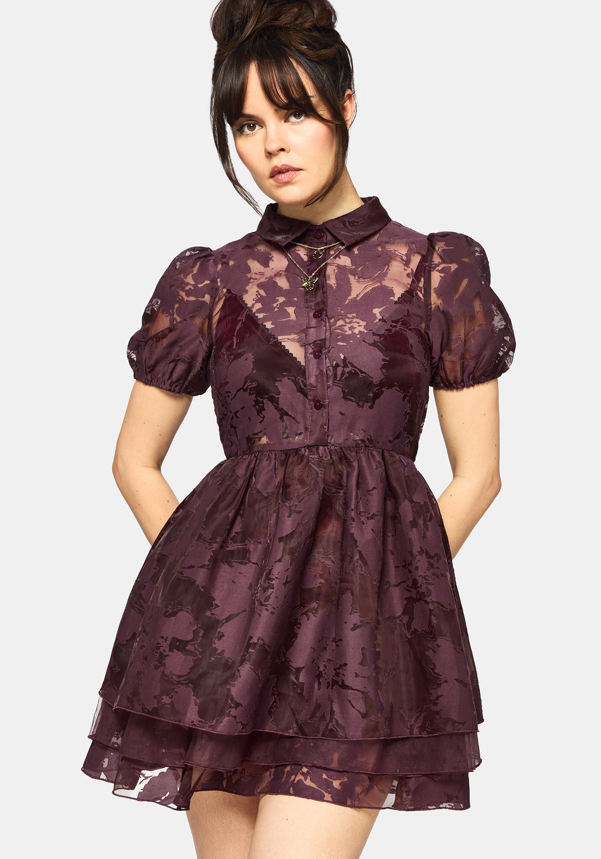 Spectre Gelagert Mini Hemd Kleid - Burgunderrot