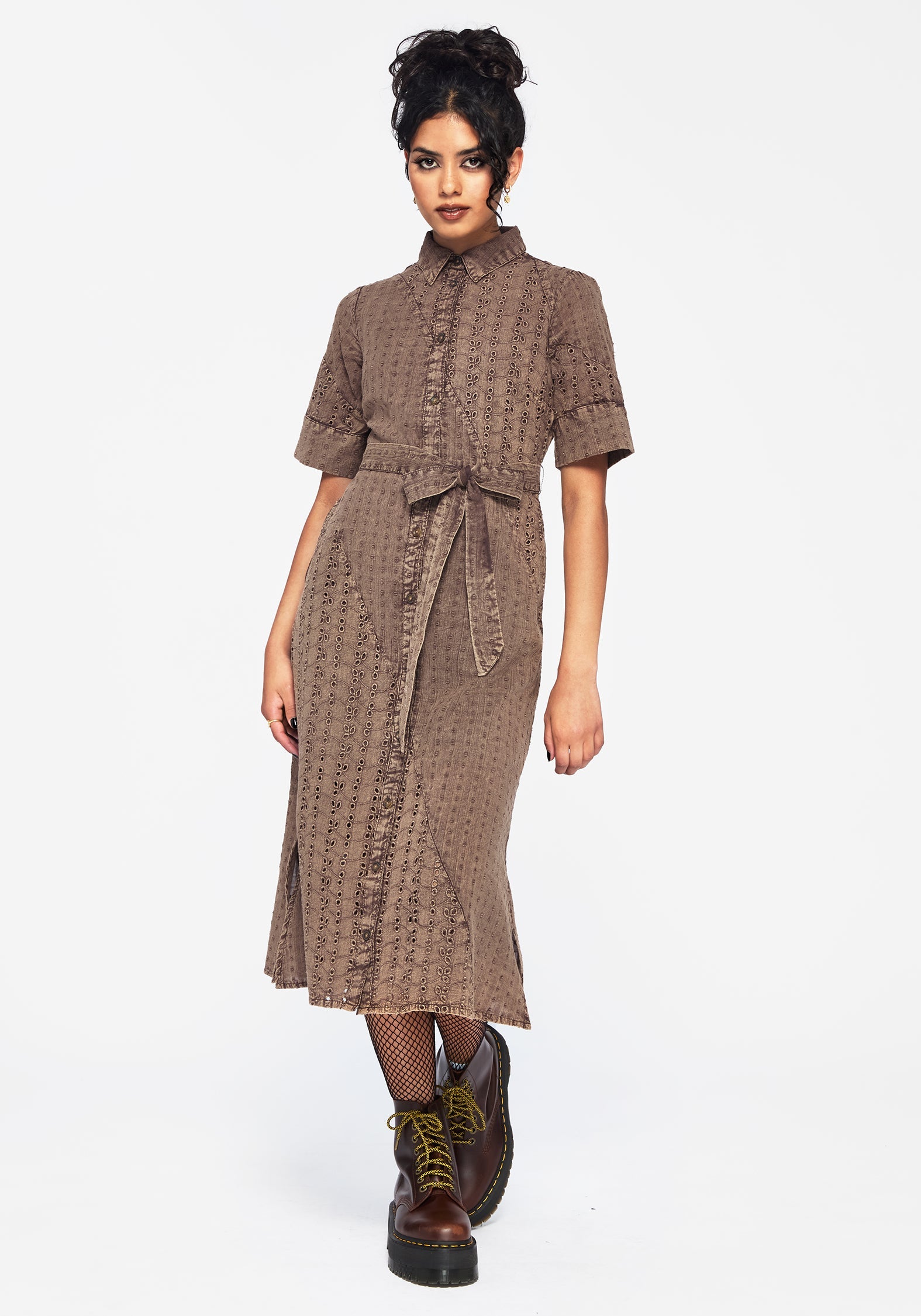 Summerisle Baumwolle Broderie Detail Krawatte Wickel Midi Hemd Kleid