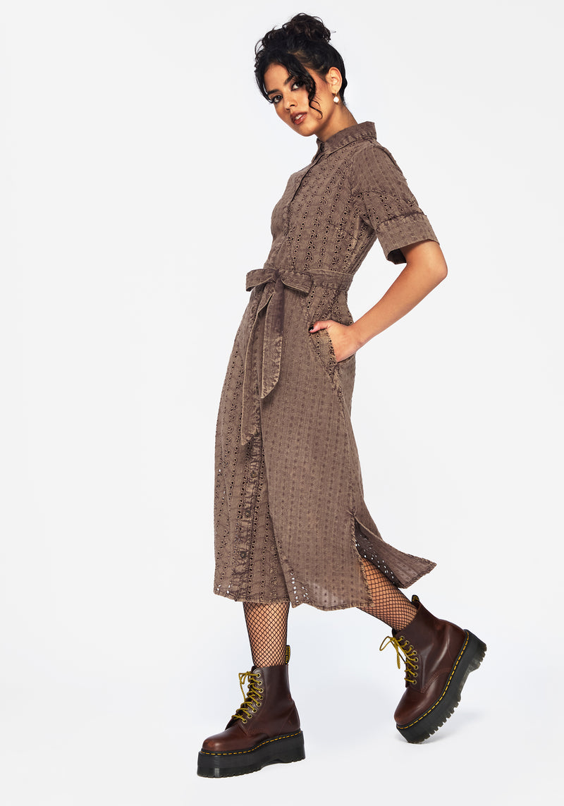 Summerisle Baumwolle Broderie Detail Krawatte Wickel Midi Hemd Kleid
