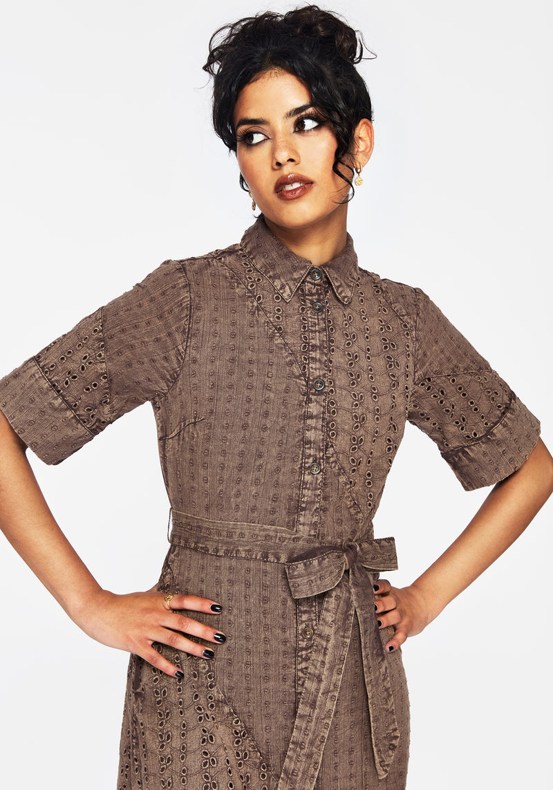 Summerisle Baumwolle Broderie Detail Krawatte Wickel Midi Hemd Kleid