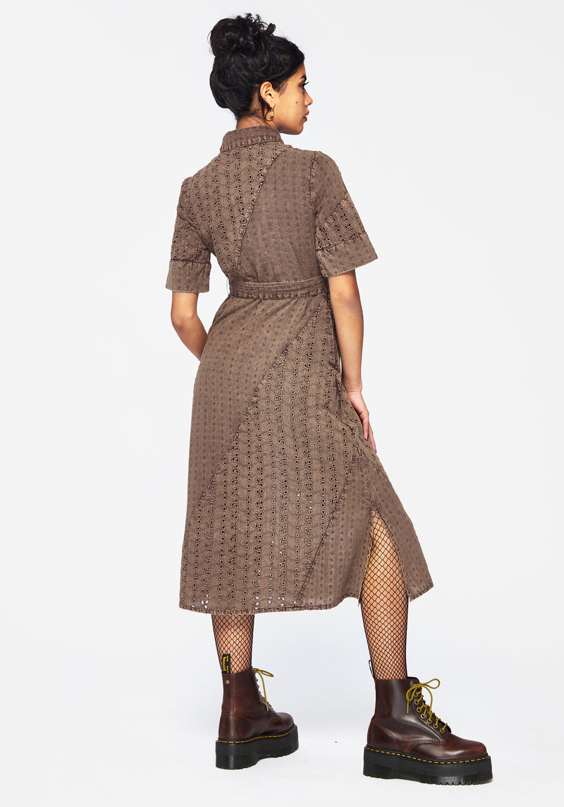 Summerisle Baumwolle Broderie Detail Krawatte Wickel Midi Hemd Kleid