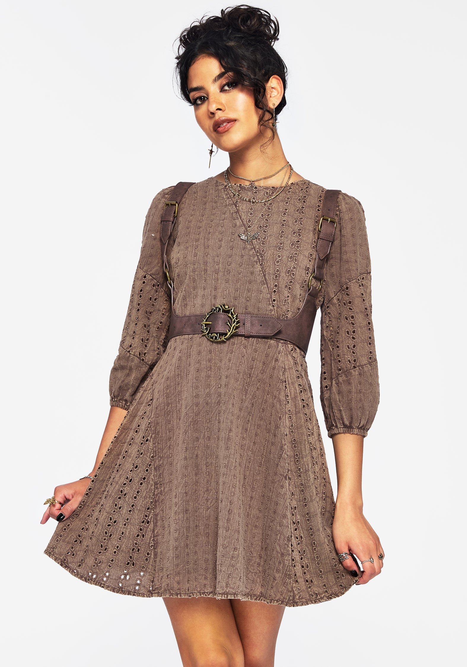 Summerisle Baumwolle Broderie Detail Mini Rüsche Kleid