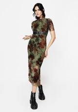 Rosaleigh Flockdruck Velours Mesh Kurz Mit Ärmeln Midaxi Kleid