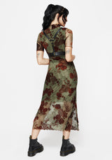Rosaleigh Flockdruck Velours Mesh Kurz Mit Ärmeln Midaxi Kleid