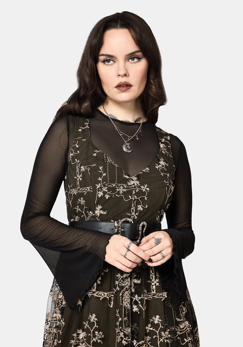 Stellar Vine Embroidery Midaxi Dress