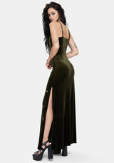 Virosa Floral Embroidered Velour Gown - Green