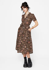 Rhea Baumwolle Mischung Motte Und Mond Druck Midi Hemd Kleid