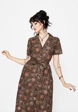 Rhea Baumwolle Mischung Motte Und Mond Druck Midi Hemd Kleid