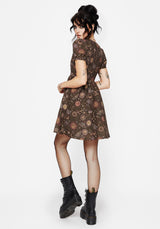Rhea Baumwolle Mischung Motte Und Mond Druck Mini Rüsche Kleid