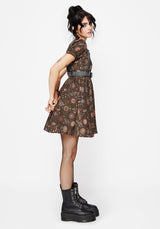 Rhea Baumwolle Mischung Motte Und Mond Druck Mini Rüsche Kleid