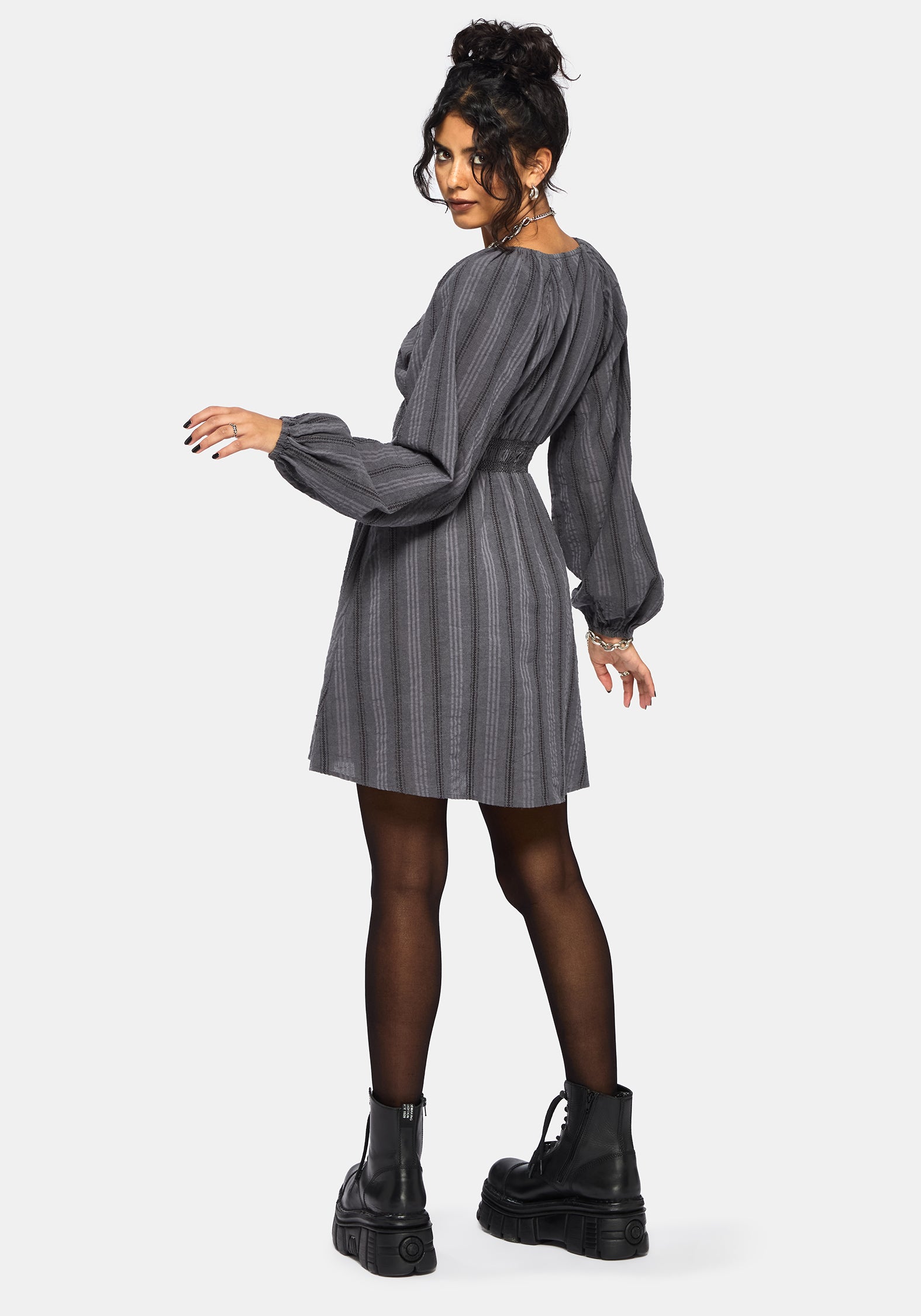 Grove Baumwolle Mischung Streifen Rüsche Mini Kleid