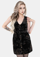 Fleur Corduroy Deep V Neck Floral Print Mini Dress