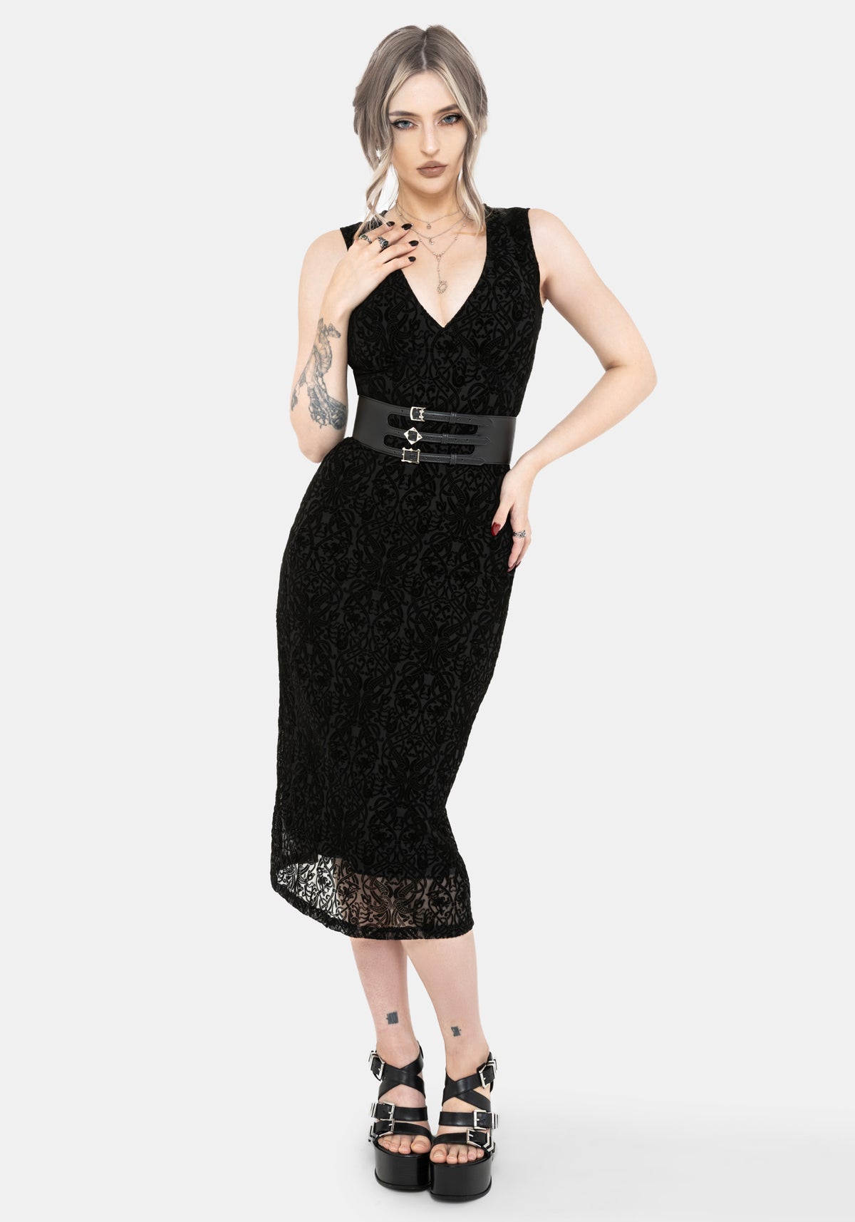 Disrupt Drache Beflockt Mesh Ärmellos Midi Kleid