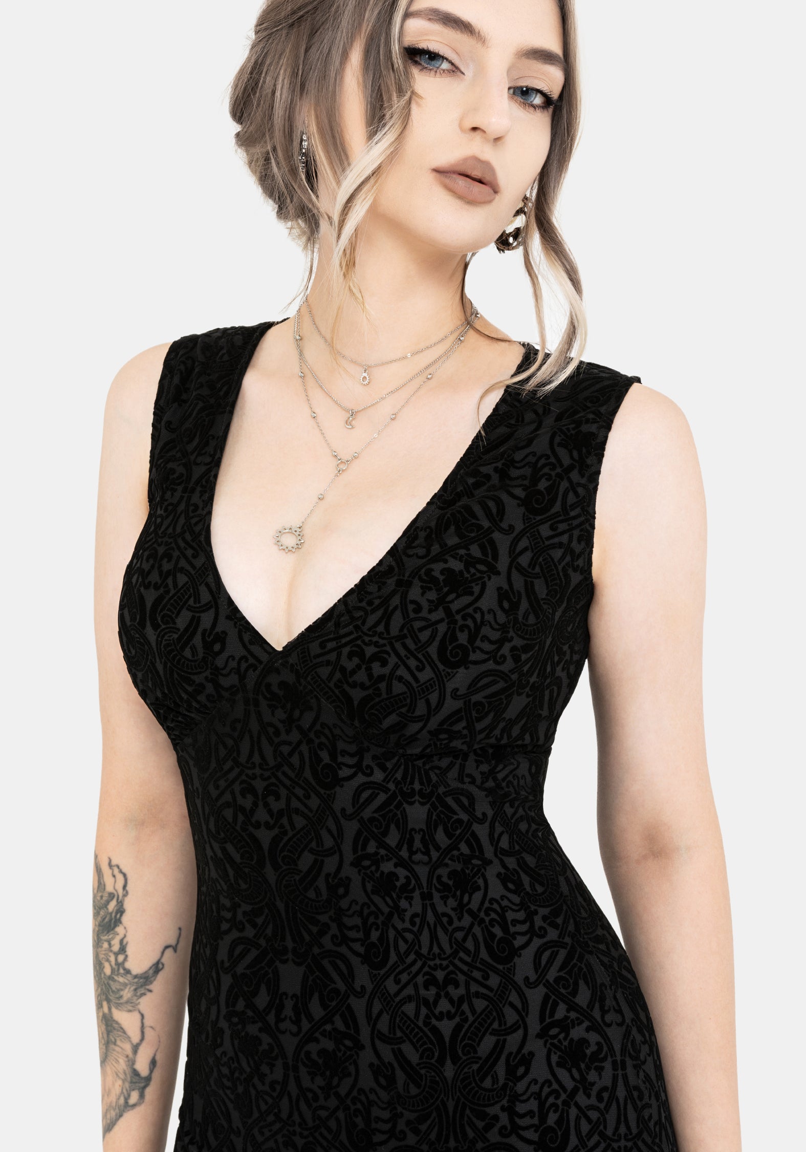 Disrupt Drache Beflockt Mesh Ärmellos Midi Kleid