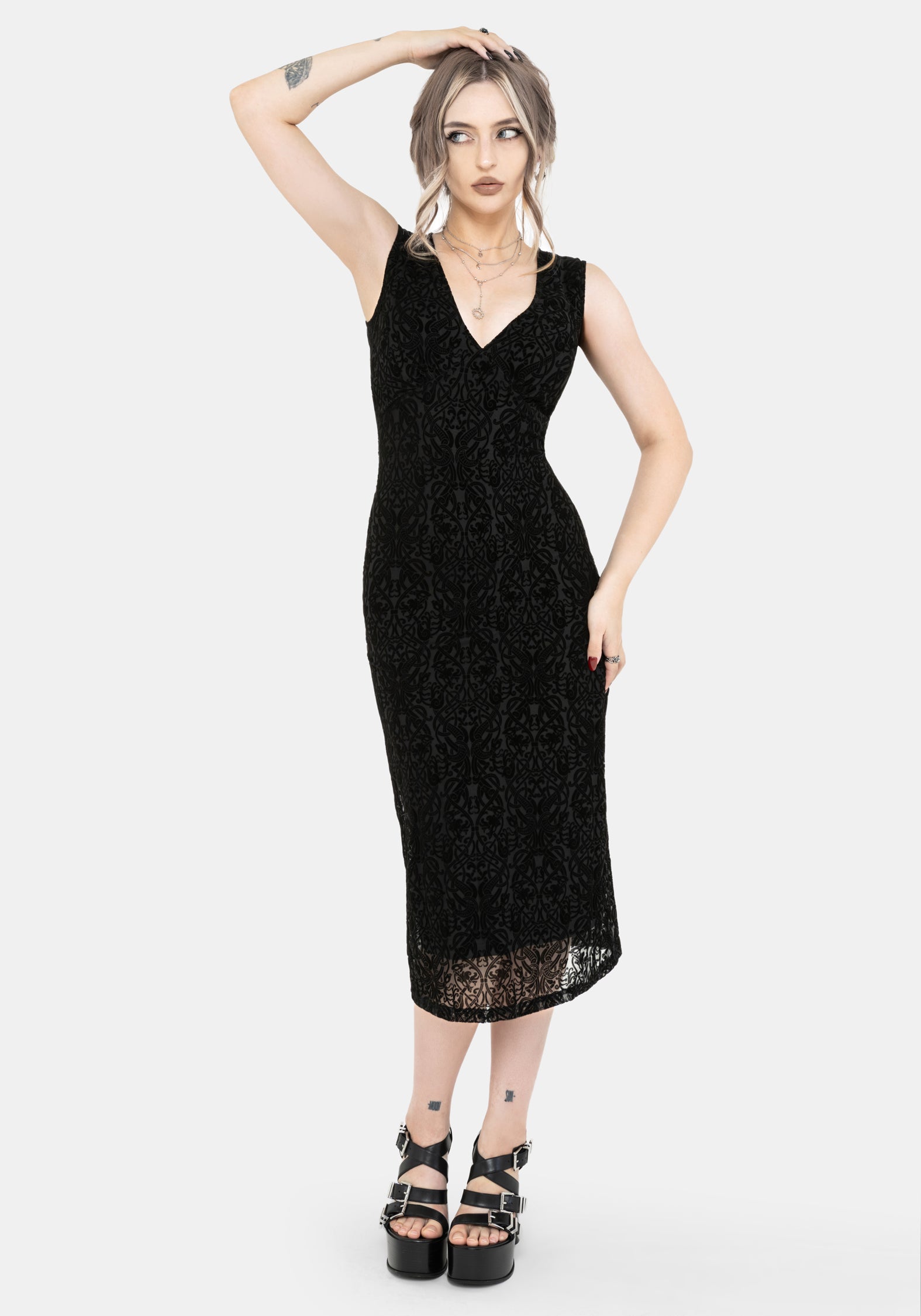 Disrupt Drache Beflockt Mesh Ärmellos Midi Kleid