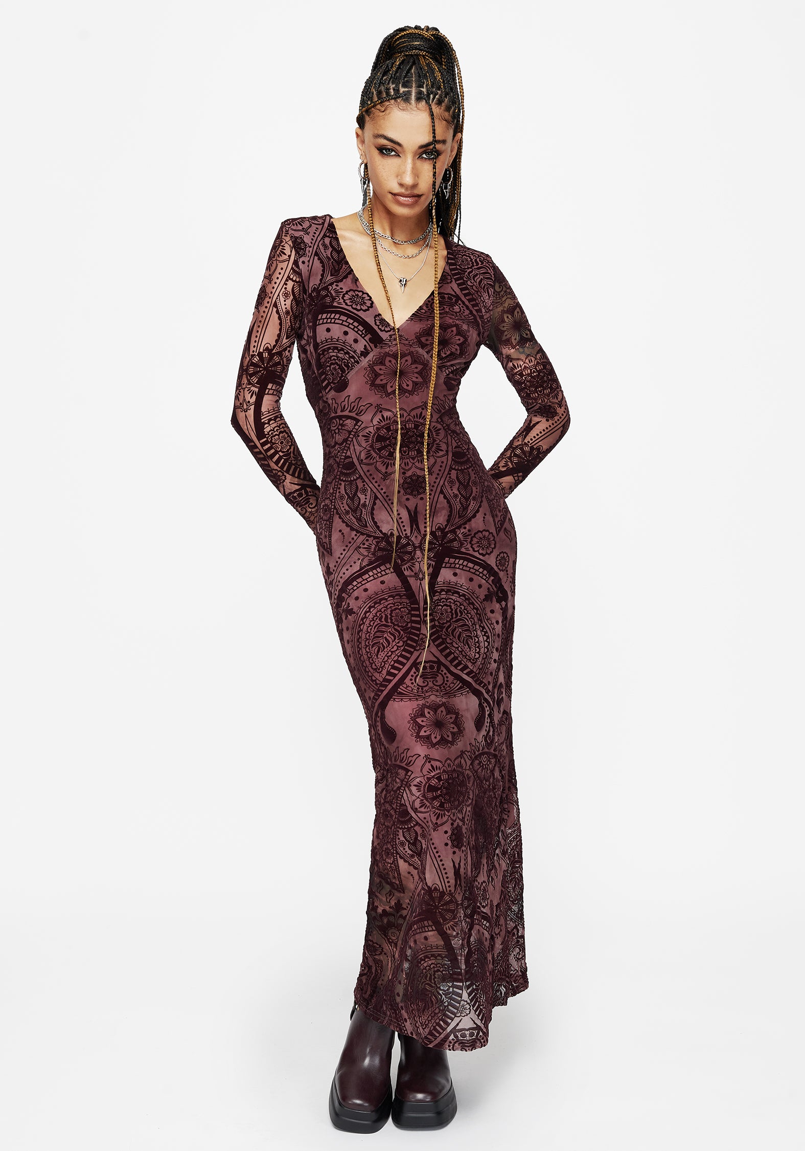 Loveday Paisley Bedruckt Lang Ärmel Midi Kleid