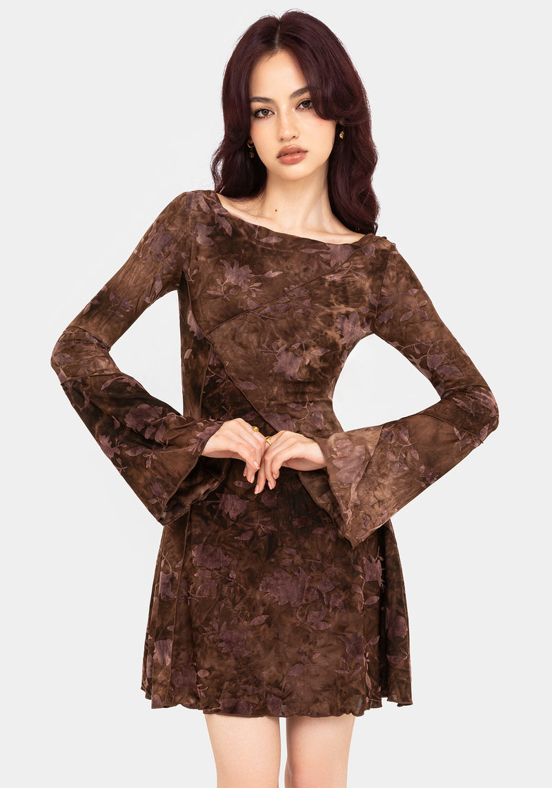 Serenade Lang Ärmel Blumenmuster Mini Kleid