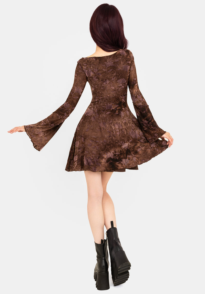 Serenade Lang Ärmel Blumenmuster Mini Kleid