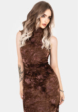 Serenade Hoch Hals Gerafft Blumenmuster Midaxi Kleid
