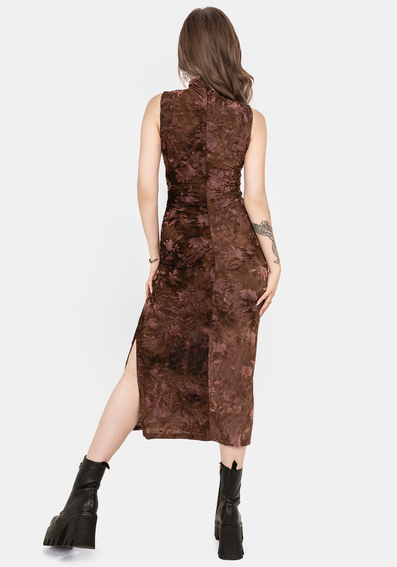 Serenade Hoch Hals Gerafft Blumenmuster Midaxi Kleid