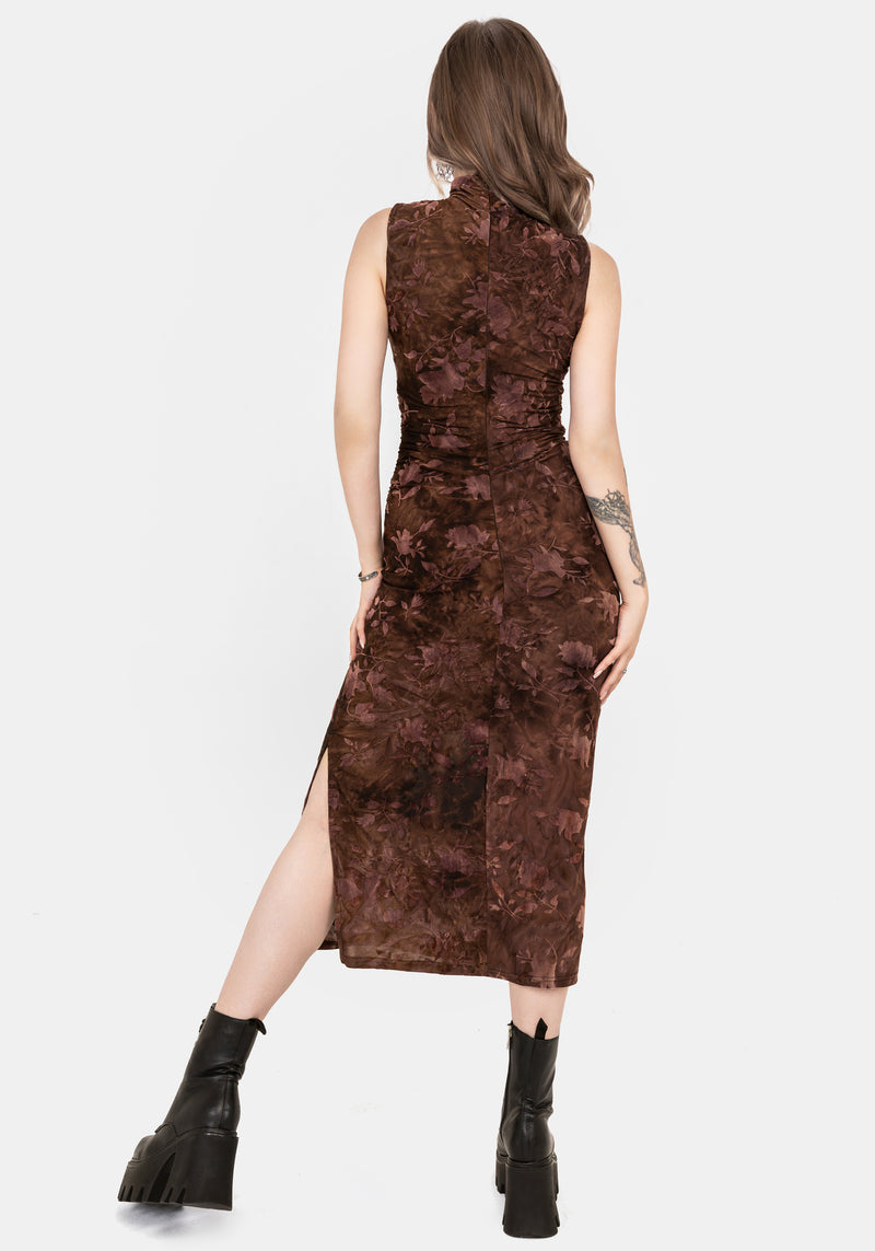 Serenade Hoch Hals Gerafft Blumenmuster Midaxi Kleid