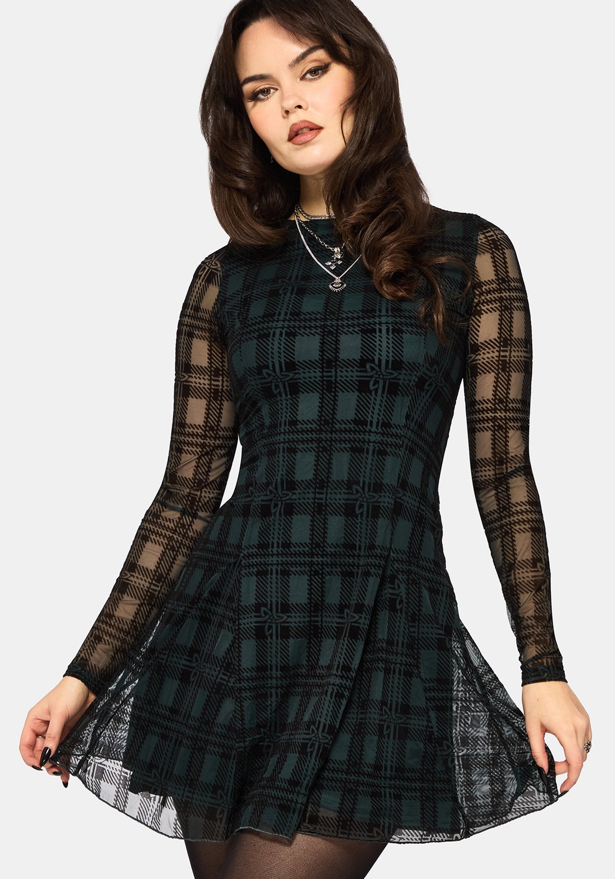 Vesica Beflockt Hexen Knot Godet Mini Kleid