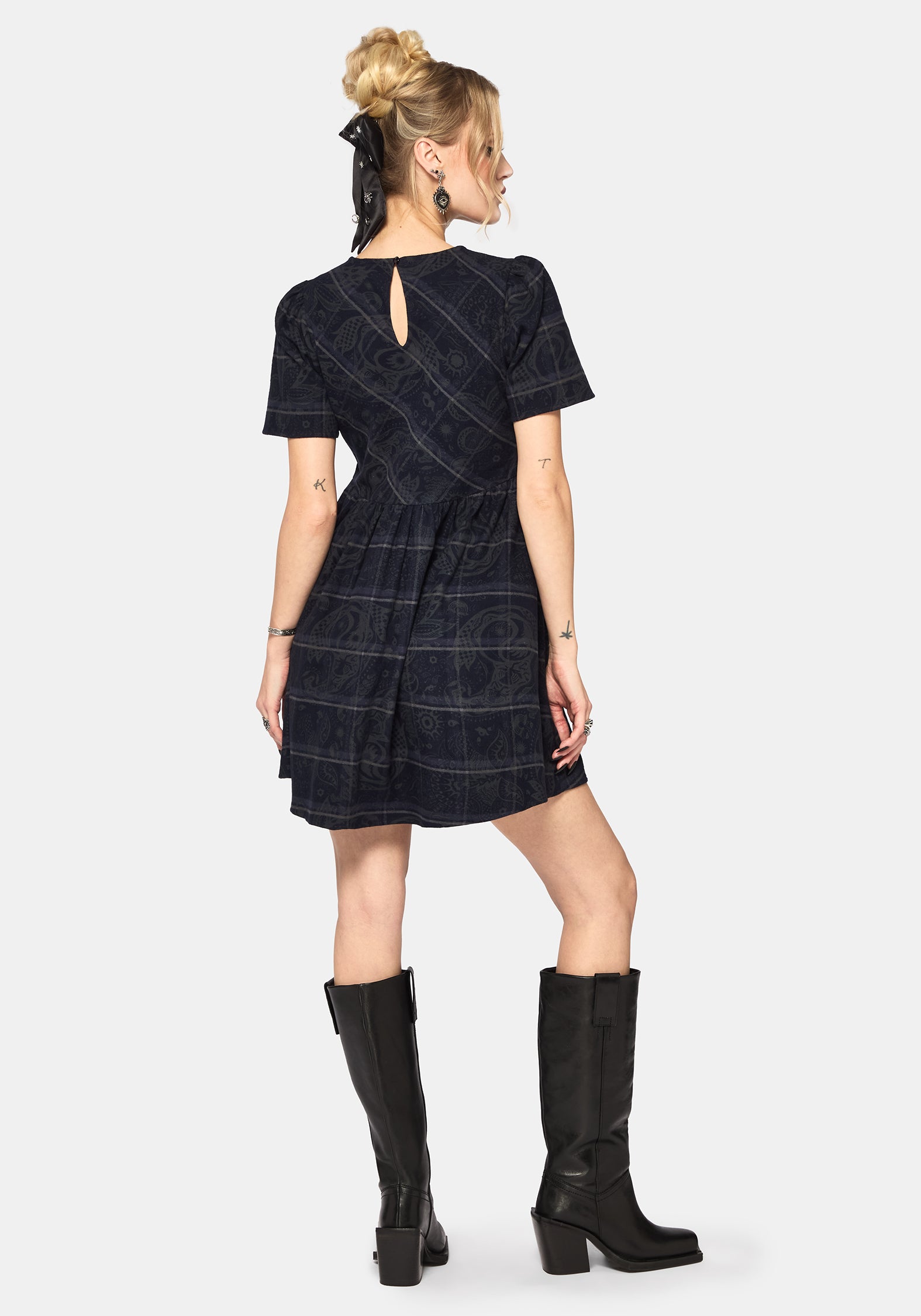 Plaith Blau Prüfen Mini Rüsche Kleid