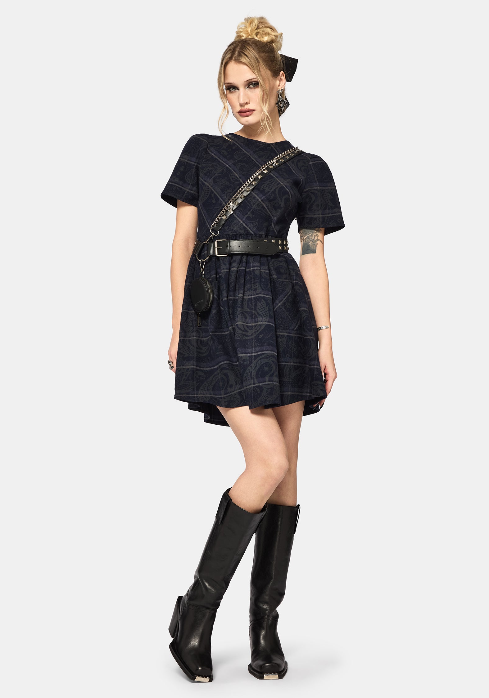 Plaith Blau Prüfen Mini Rüsche Kleid
