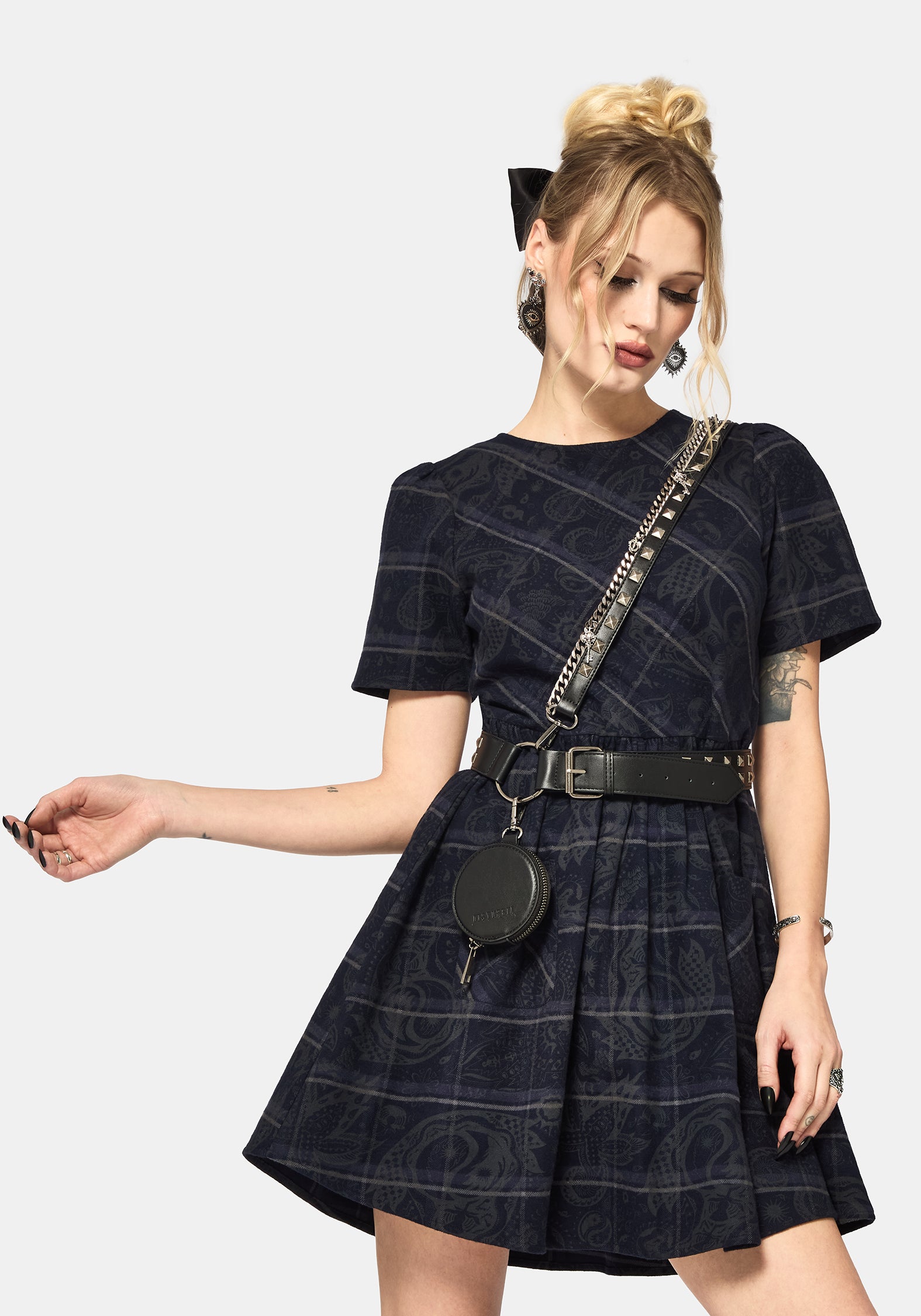 Plaith Blau Prüfen Mini Rüsche Kleid