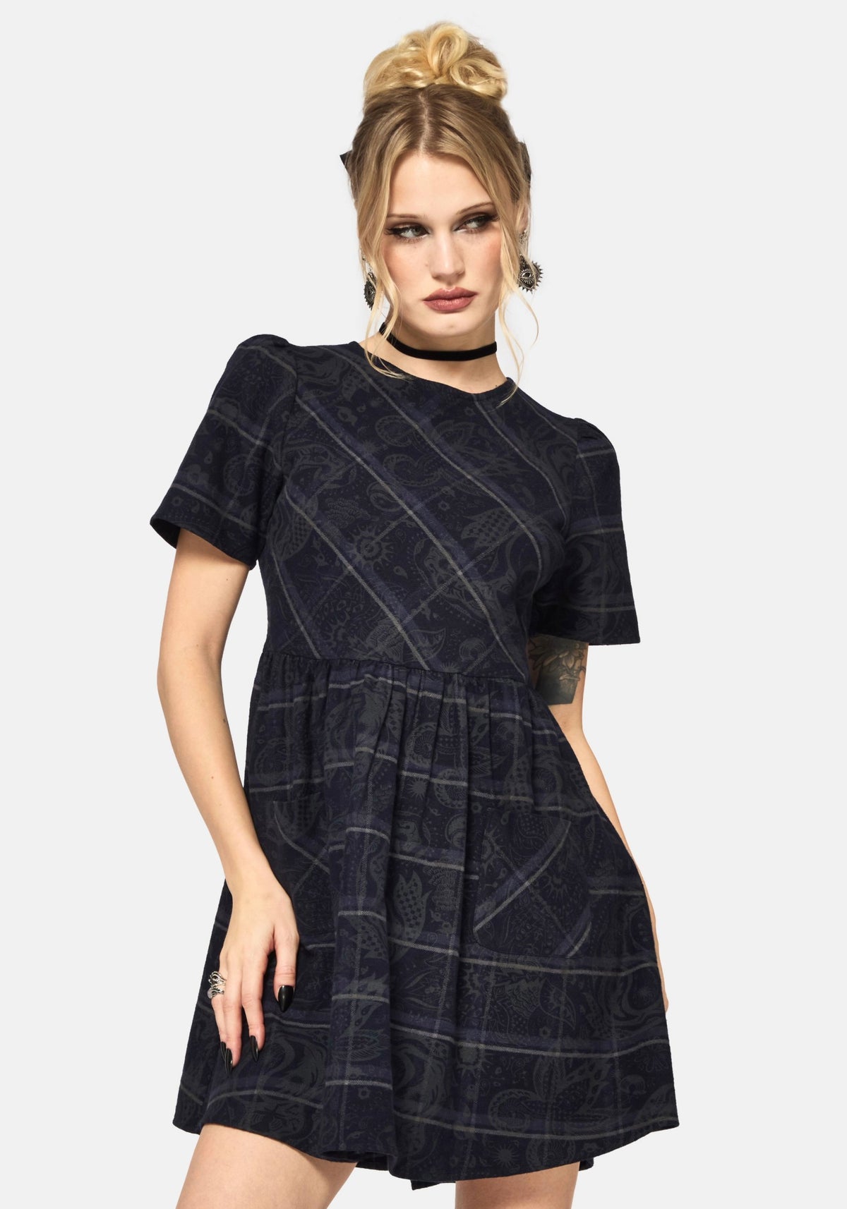 Plaith Blau Prüfen Mini Rüsche Kleid