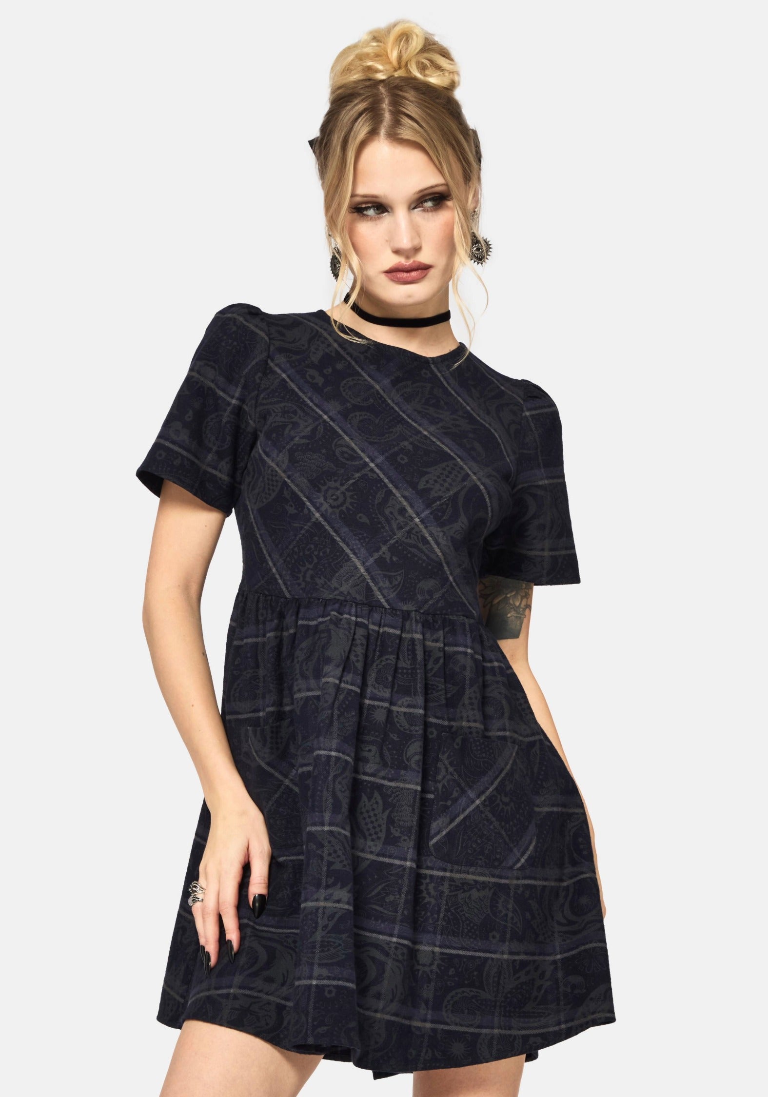 Plaith Blau Prüfen Mini Rüsche Kleid