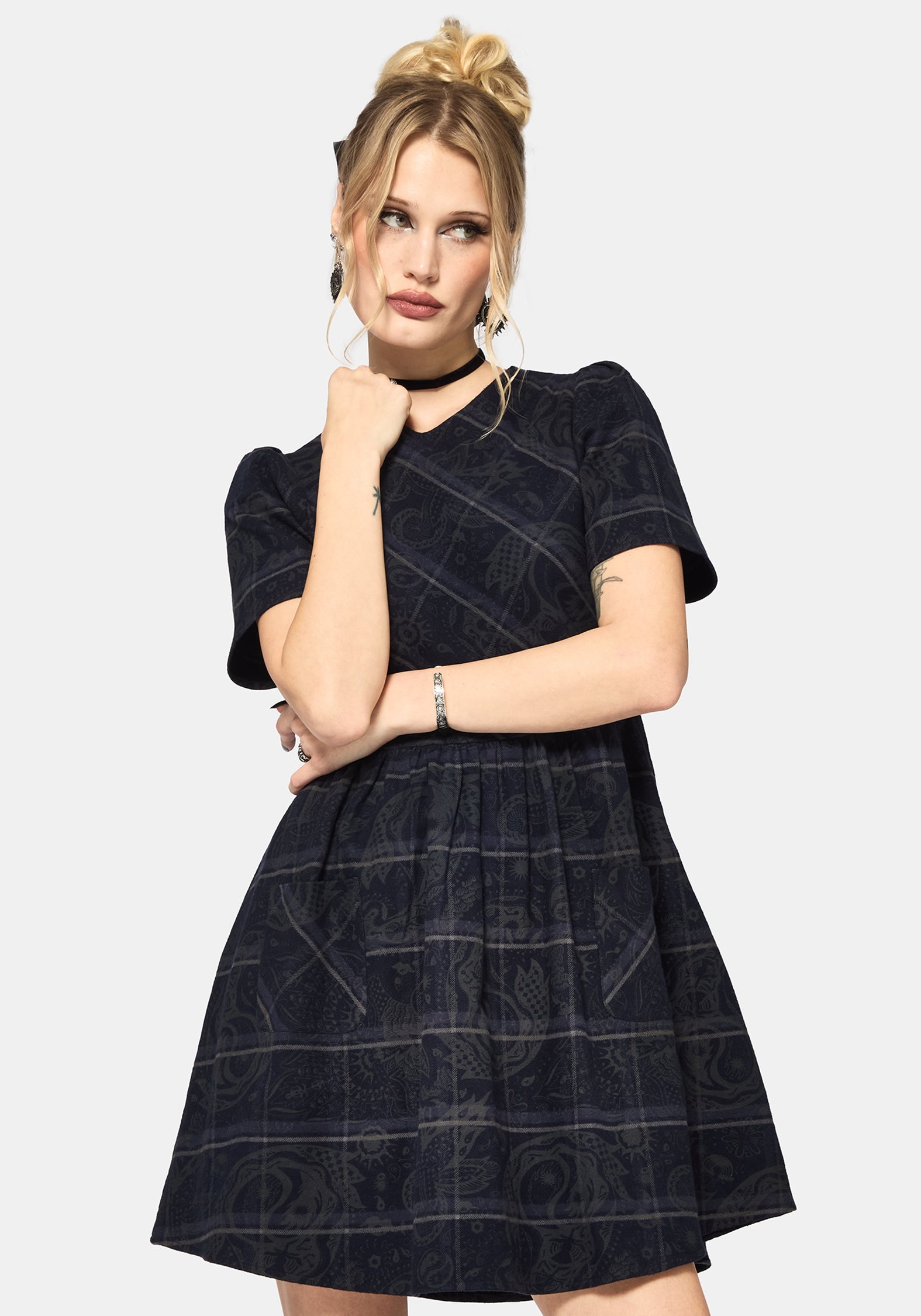 Plaith Blau Prüfen Mini Rüsche Kleid