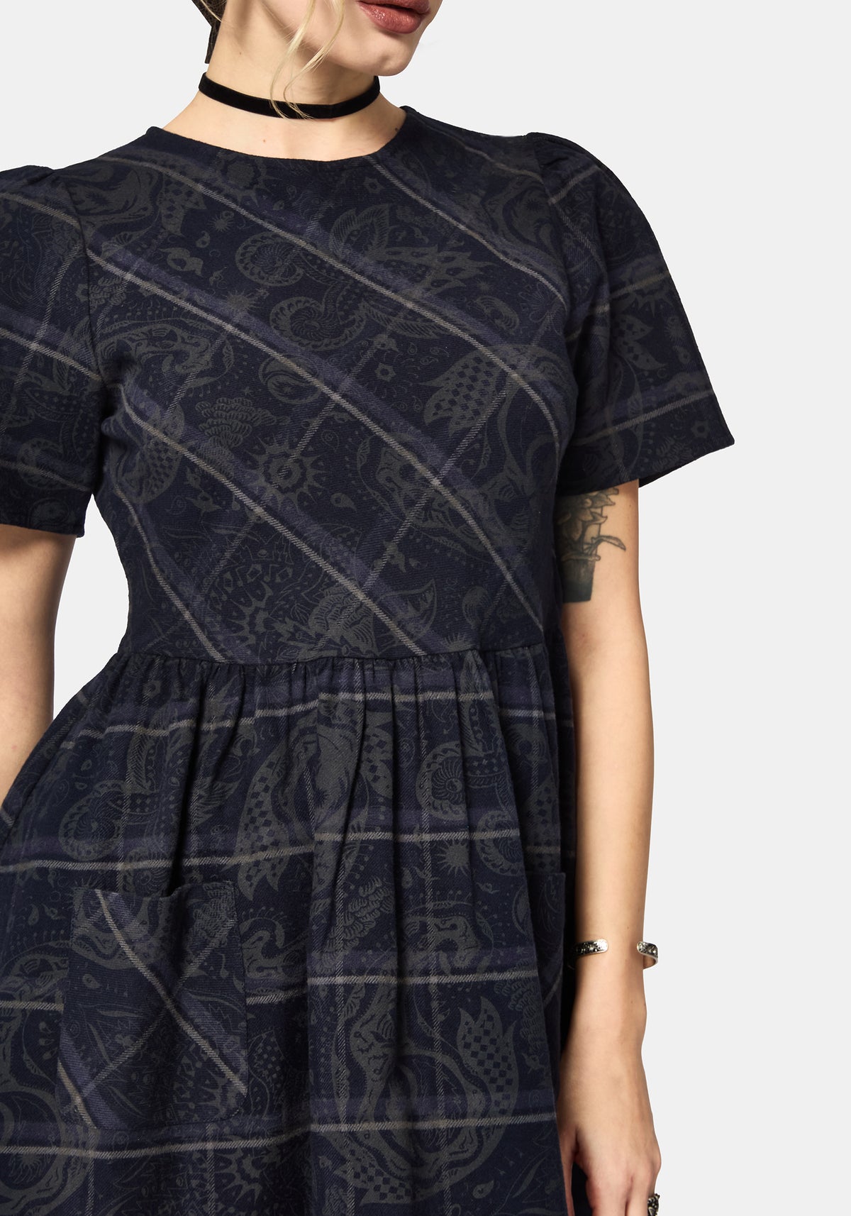 Plaith Blau Prüfen Mini Rüsche Kleid