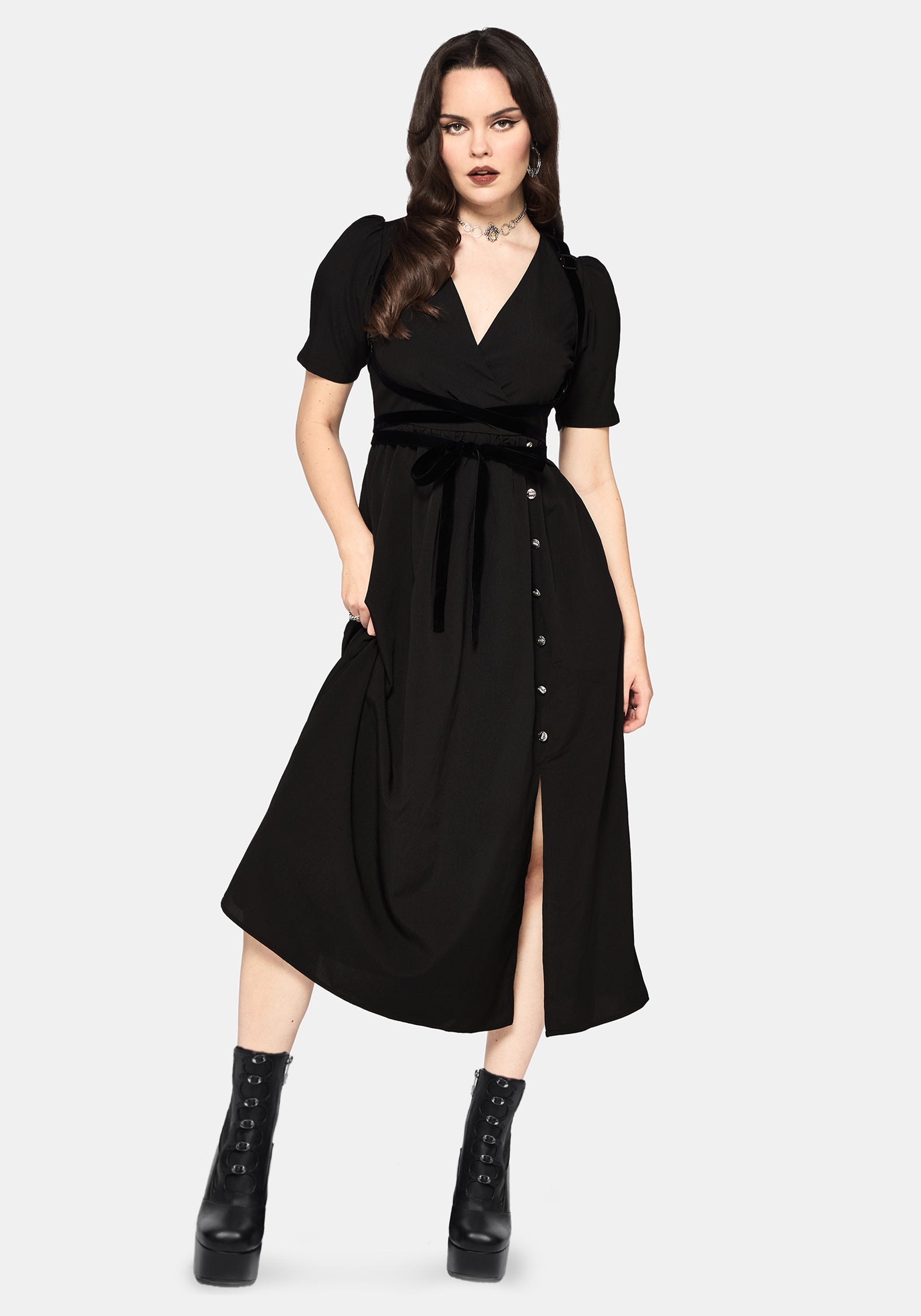 Brae Wickel Puffärmel Ärmel Centipede Knopf Midaxi Kleid
