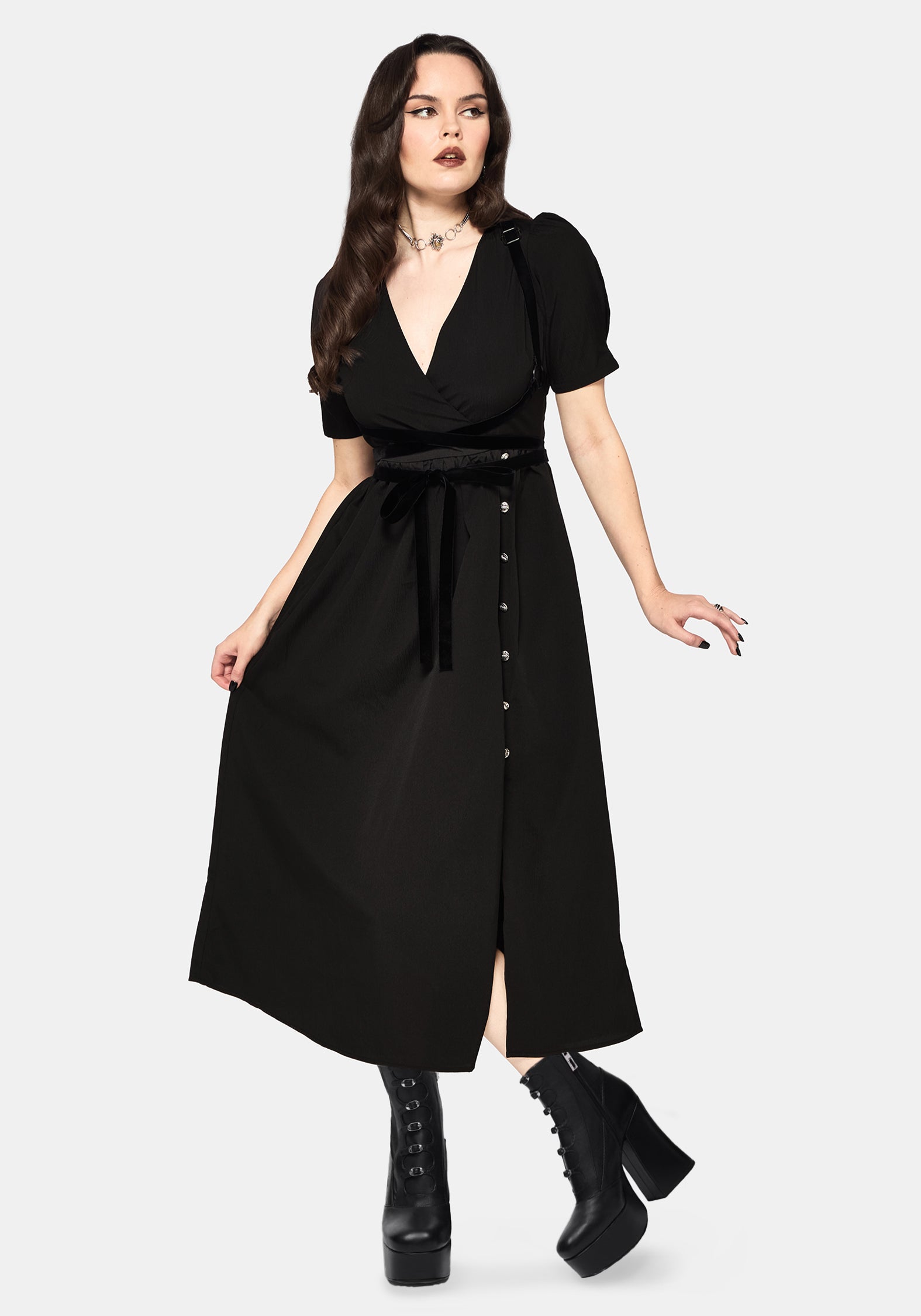 Brae Wickel Puffärmel Ärmel Centipede Knopf Midaxi Kleid