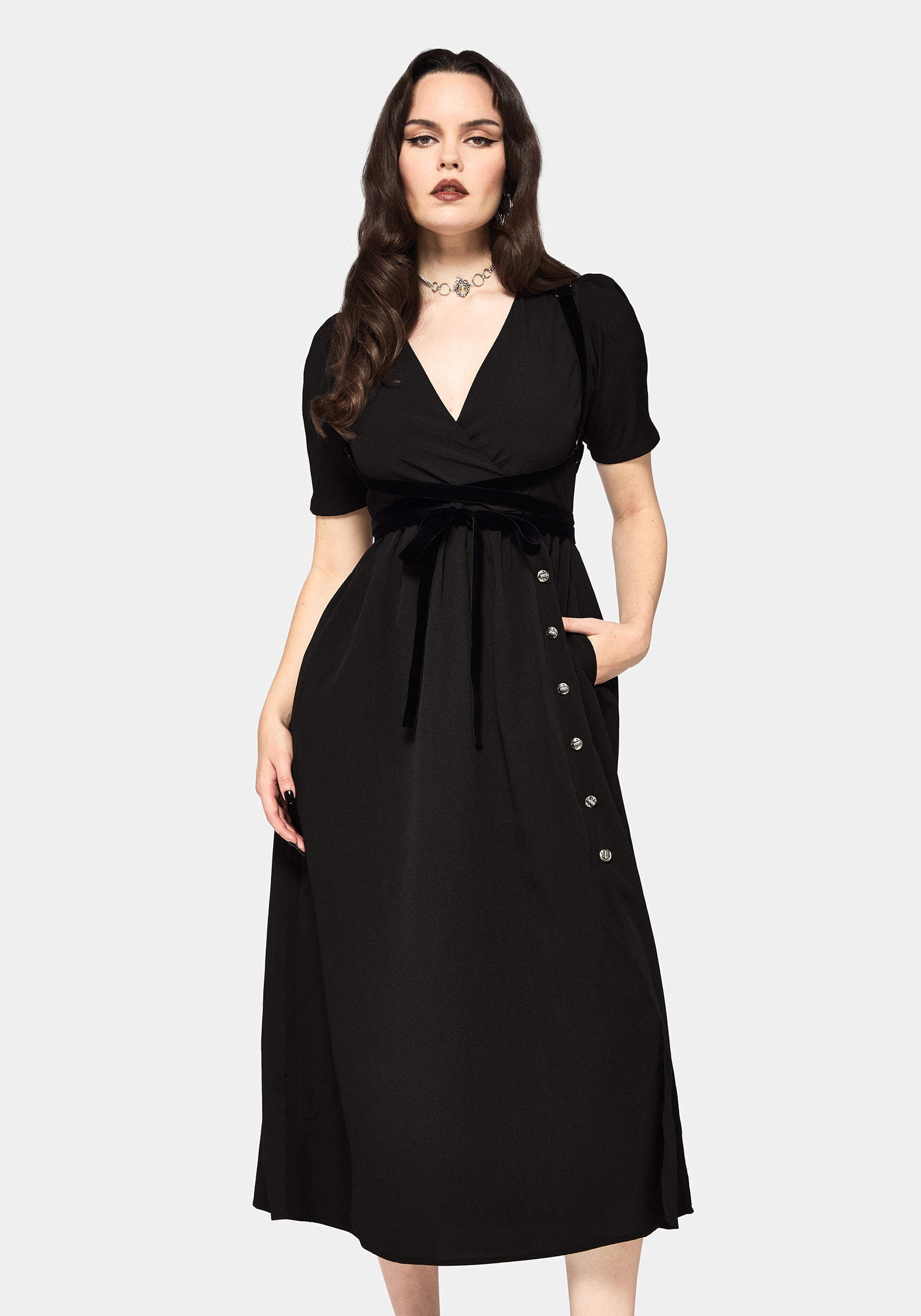 Brae Wickel Puffärmel Ärmel Centipede Knopf Midaxi Kleid