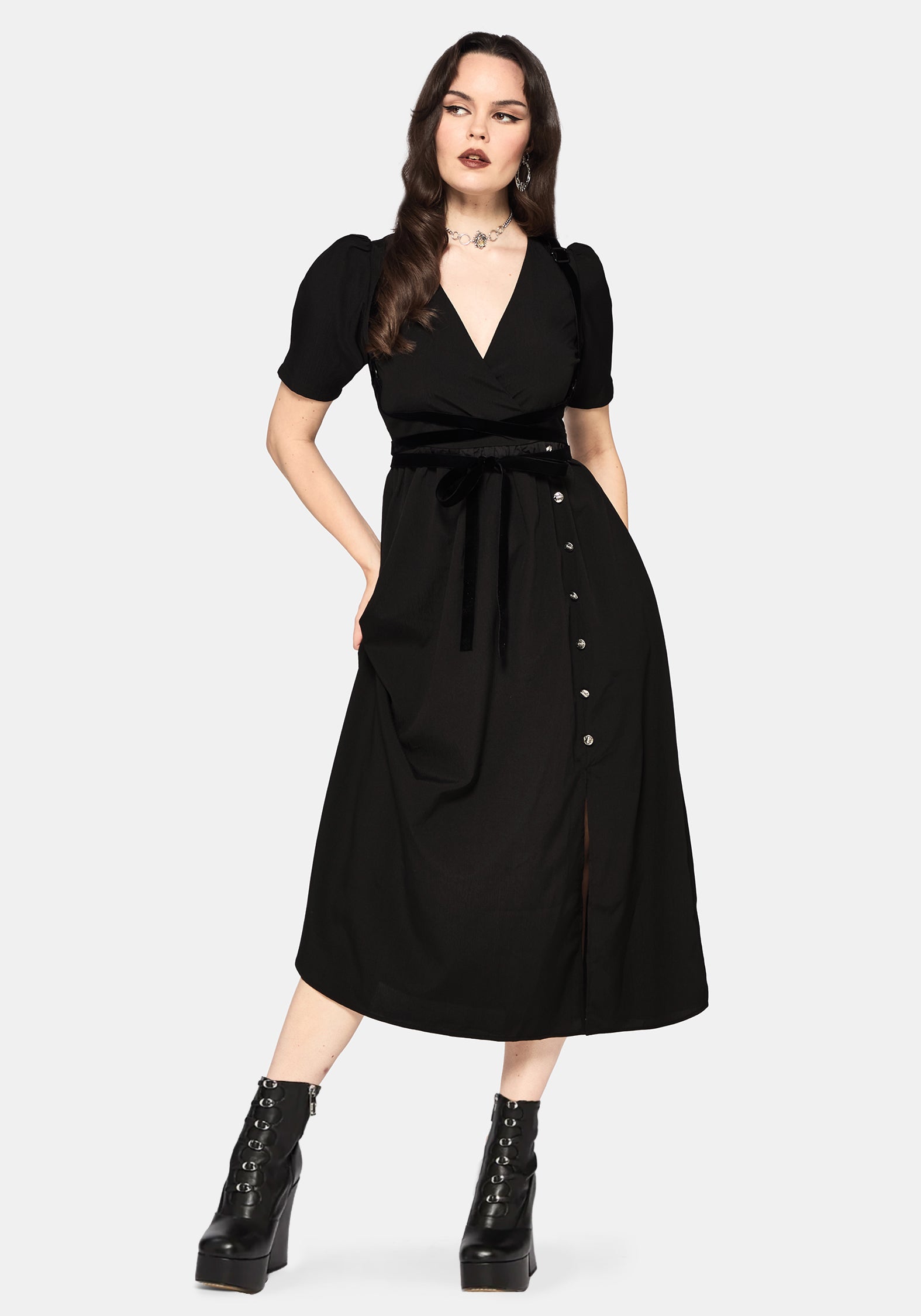 Brae Wickel Puffärmel Ärmel Centipede Knopf Midaxi Kleid