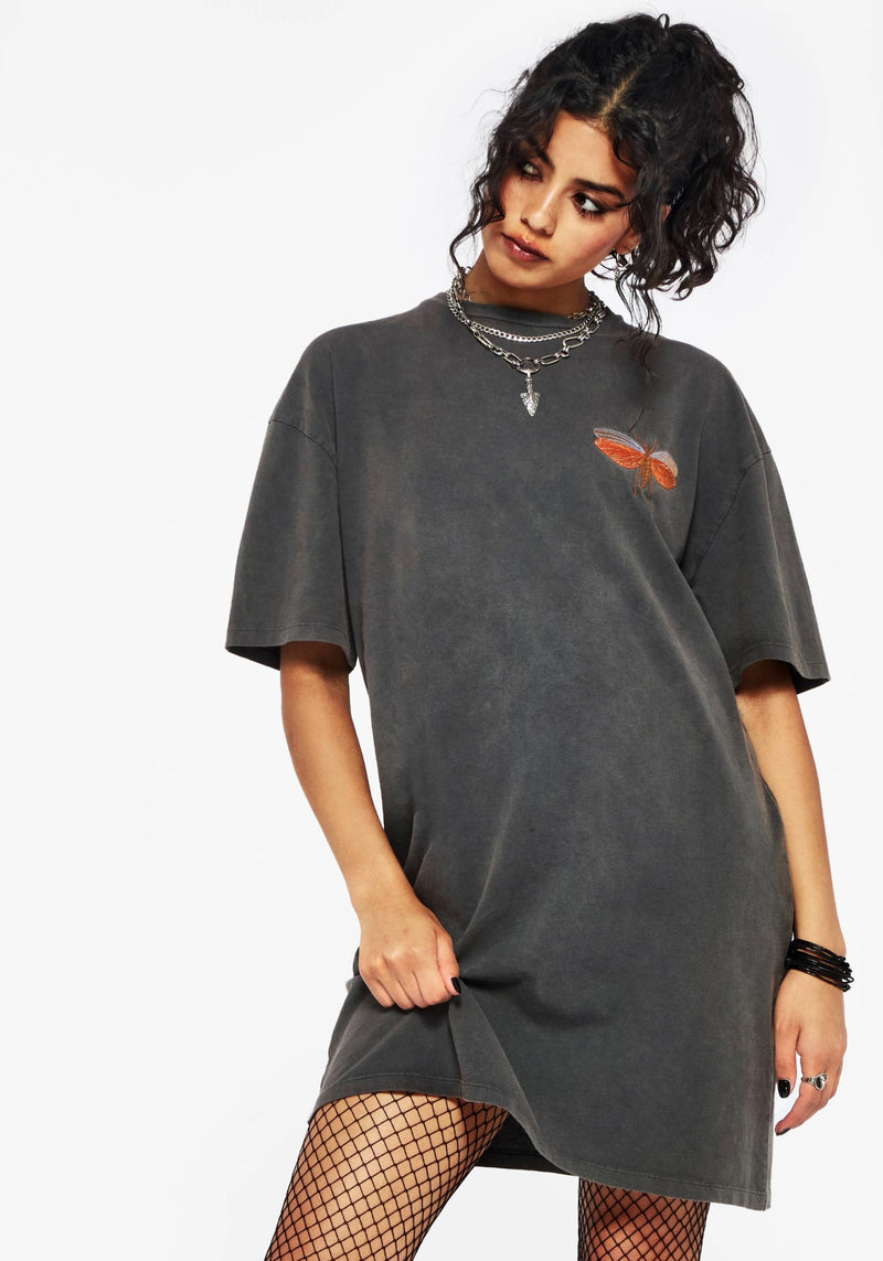 Griffinfly Baumwolle Bestickt Jersey Mini T-Shirt Kleid